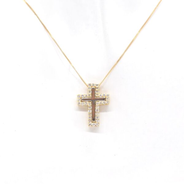 18K YG/WG 0.500ct Diamonds 8-way cross Necklace - Image 4