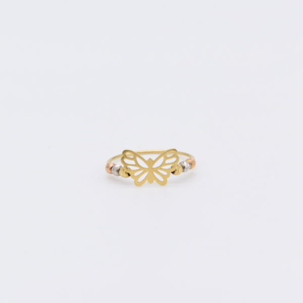 18K Butterfly with Tricolor Beads Ring - Image 3