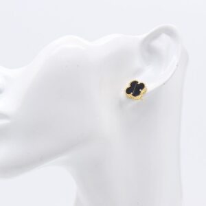 18K Black Onyx Clover Stud Earrings (15mm)