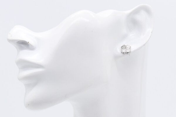 18K CZ Four-Leaf Clover Stud Earrings - Image 2