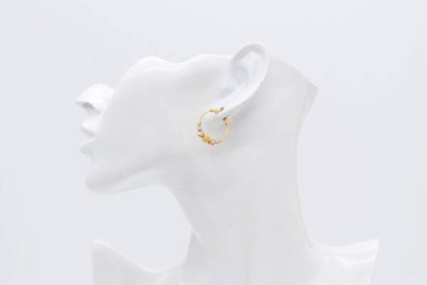 18K Tricolour Beads Hoops Earrings - Image 3