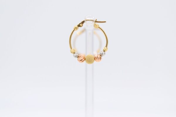 18K Tricolour Beads Hoops Earrings - Image 2