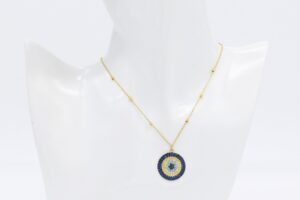 18K Blue Evil's Eye with CZ Stones Necklace