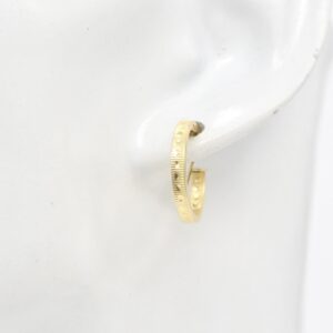 18K Rectangle Engraved Design Hoop Earrings