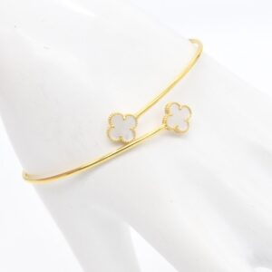 18K Dainty MOP Clover Bangle