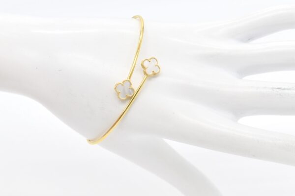 18K Dainty MOP Clover Bangle - Image 2