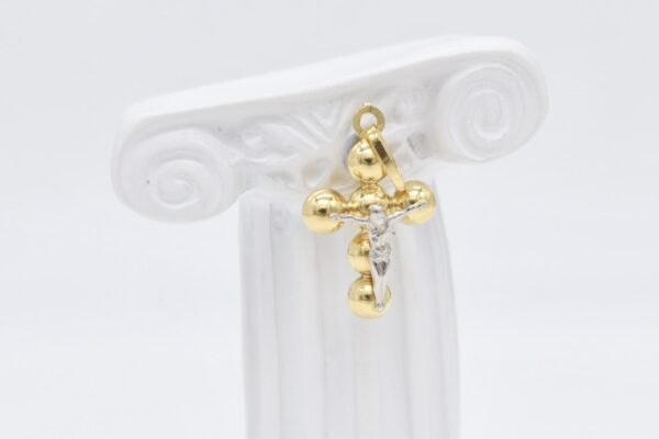 18K Bubble Cross with White Gold Jesus Pendant