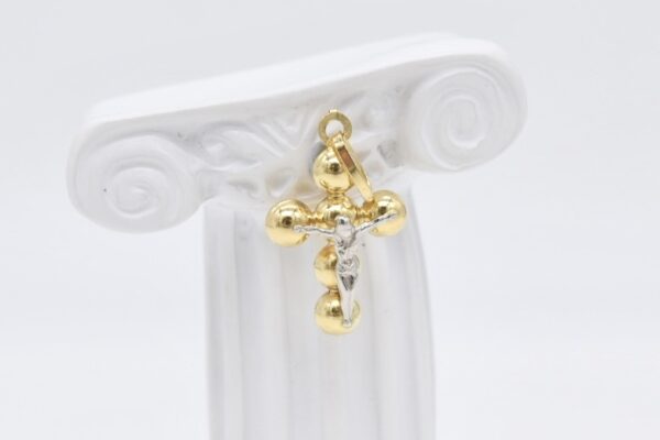 18K Bubble Cross with White Gold Jesus Pendant - Image 2