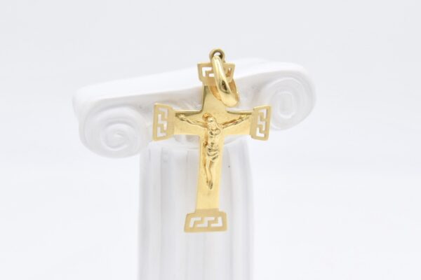 18K Cross with Greek Design Pendant - Image 2
