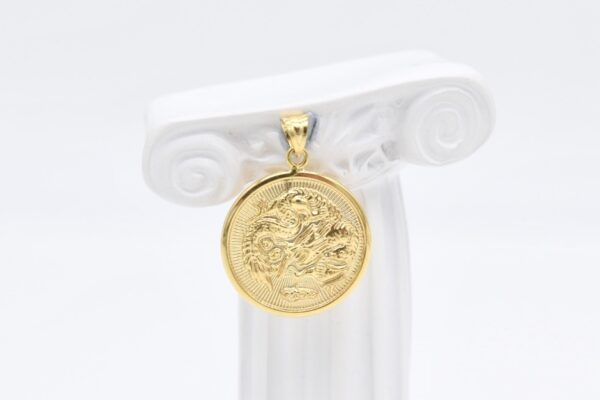 18K Round Dragon and Chinese Text Pendant
