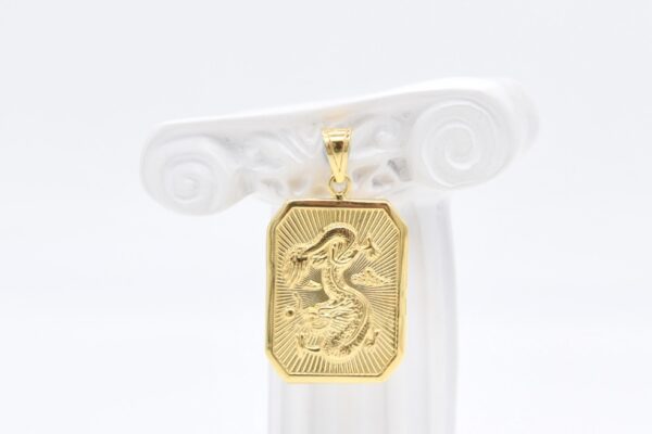 18K Rectangular Dragon and Chinese Text Pendant