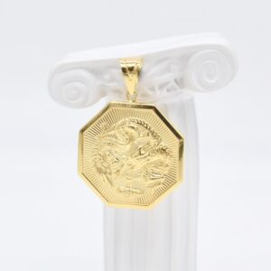 18K Octagon Dragon and Chinese Text Pendant