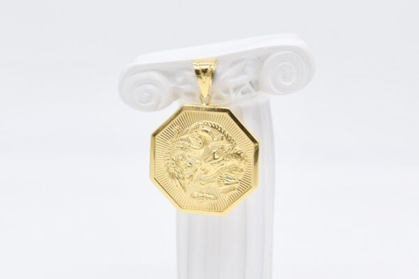 18K Octagon Dragon and Chinese Text Pendant