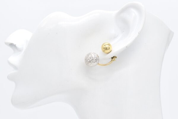 18K Two Tone Double Ball Drop Earrings - Image 2