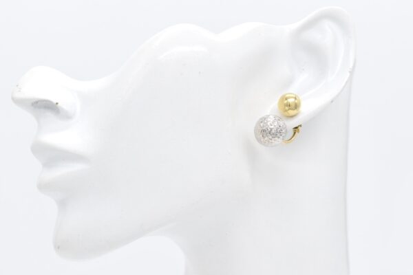 18K Two Tone Double Ball Drop Earrings