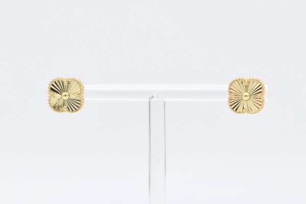 18K YG Clover Earrings 12mm - Image 2