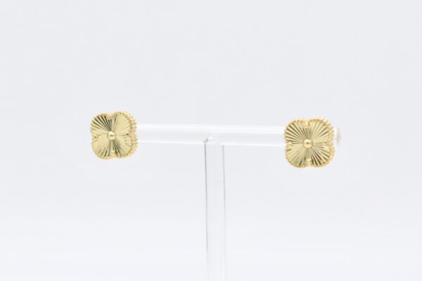 18K YG Clover Earrings 12mm - Image 3