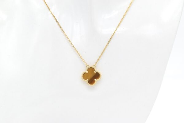 18K Tiger-Eye Clover Necklace - Image 2
