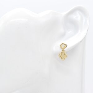 18K Two Clover Dangling Earrings with White MOP
