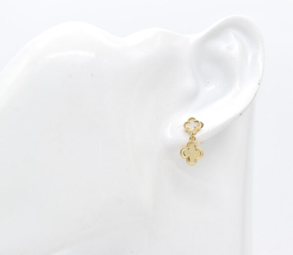 18K Two Clover Dangling Earrings with White MOP