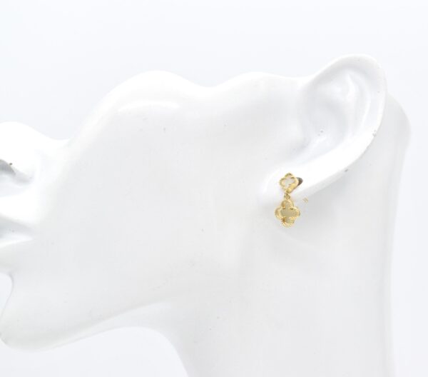 18K Two Clover Dangling Earrings with White MOP - Image 2