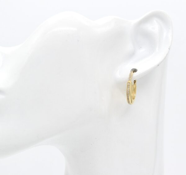 18K T-Lock Hoop Earrings with CZ Stones - Image 2