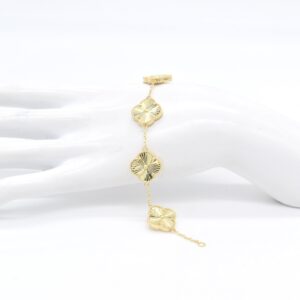 18K Yellow Gold 5-Motif Clover Bracelet — 7.5–8 inches