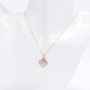 18K Yellow Gold Pinkish‑White Clover Necklace — 15 mm