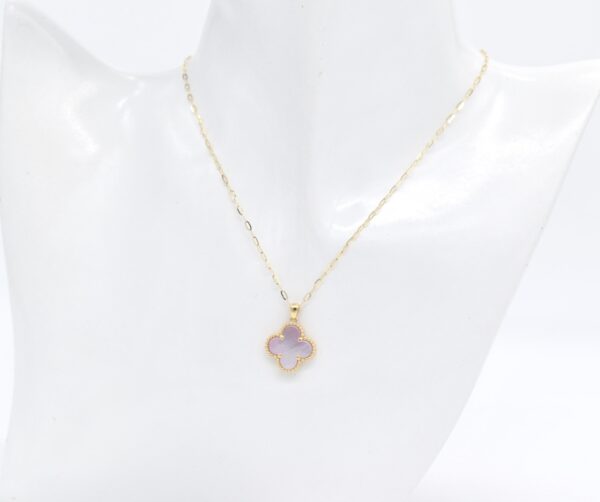 18K Yellow Gold White MOP Clover Necklace — 15 mm