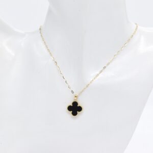 18K Yellow Gold Black Clover Necklace — 15 mm
