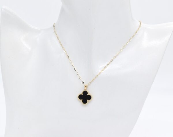 18K Yellow Gold Black Clover Necklace — 15 mm