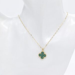 18K Yellow Gold Green Clover Necklace — 15 mm