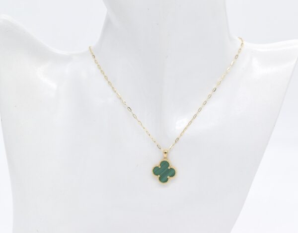 18K Yellow Gold Green Clover Necklace — 15 mm