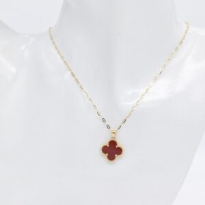 18K Yellow Gold Red Clover Necklace — 15 mm