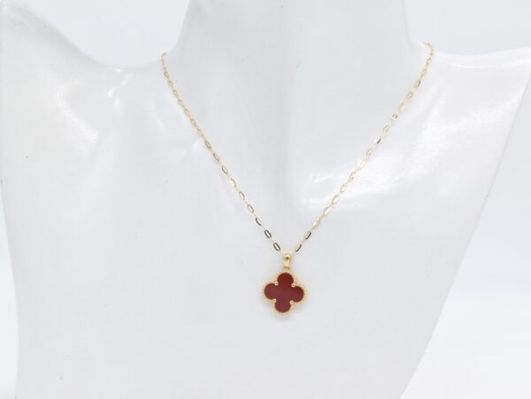18K Yellow Gold Red Clover Necklace — 15 mm