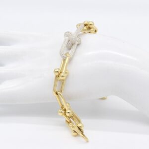 18K Yellow Gold Hardware Bracelet with CZ Stones — 8 inches