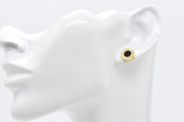 18K Yellow Gold Black Onyx B‑Inspired Stud Earrings — 11 mm - Image 2