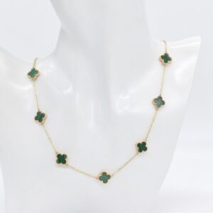 18K GREEN MALACHITE 10 CLOVER NECKLACE