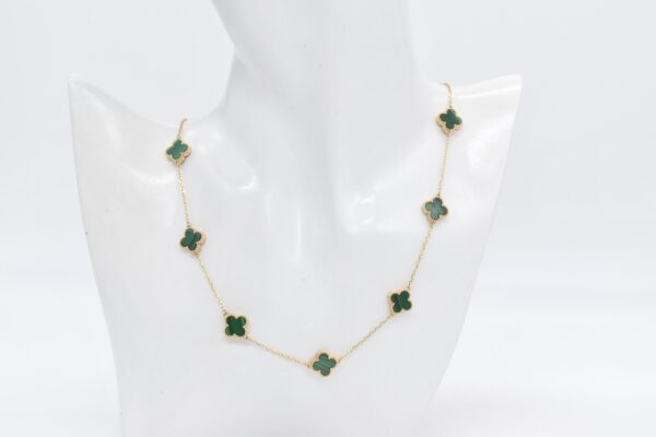 18K GREEN MALACHITE 10 CLOVER NECKLACE