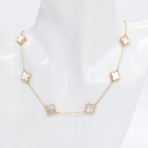 18K WHITE MOP 10 CLOVER NECKLACE