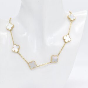 18K 10 CLOVER WHITE MOP NECKLACE