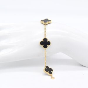 18K Yellow Gold Five-Black-Clover Bracelet — 7.5 inches