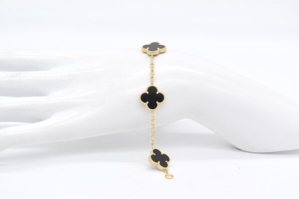 18K Yellow Gold Five-Black-Clover Bracelet — 7.5 inches