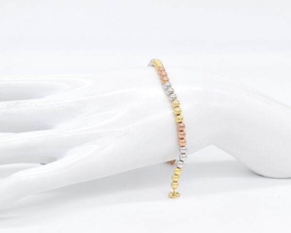 18K Tricolour Bead Bracelet — 7–7.5 inches