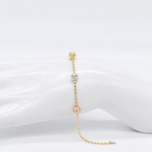 18K Tricolour Stationed Bead Bracelet — 6.5–7.5 inches