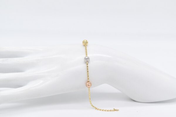 18K Tricolour Stationed Bead Bracelet — 6.5–7.5 inches