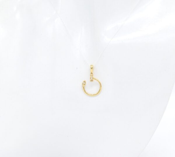 18K Yellow Gold Nail Pendant with CZ — 17 mm - Image 2