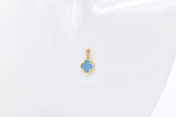 18K Yellow Gold Blue Clover Pendant — 10 mm - Image 2
