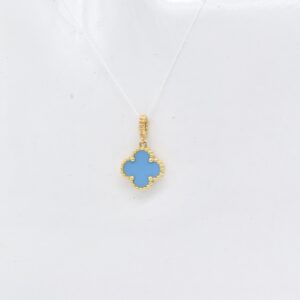 18K Yellow Gold Blue Clover Pendant — 10 mm
