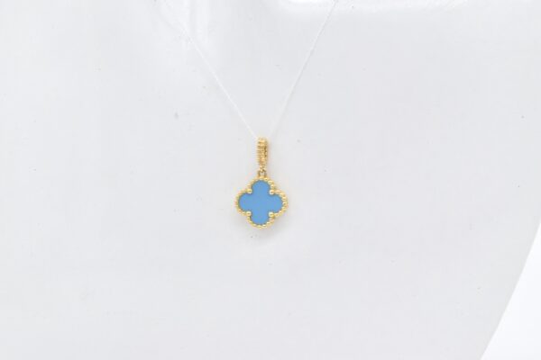 18K Yellow Gold Blue Clover Pendant — 10 mm